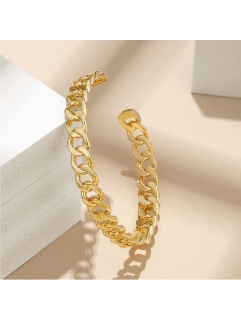 Gold 14k Gold Plated Chain Cuff Bracelet